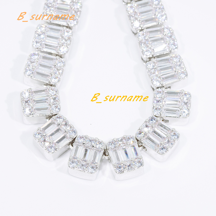 Hiphop GRA Certificate Luxury Baguette Moissanite 9mm Wide 925 Solid Silver Hip Hop Necklace Tennis Chain