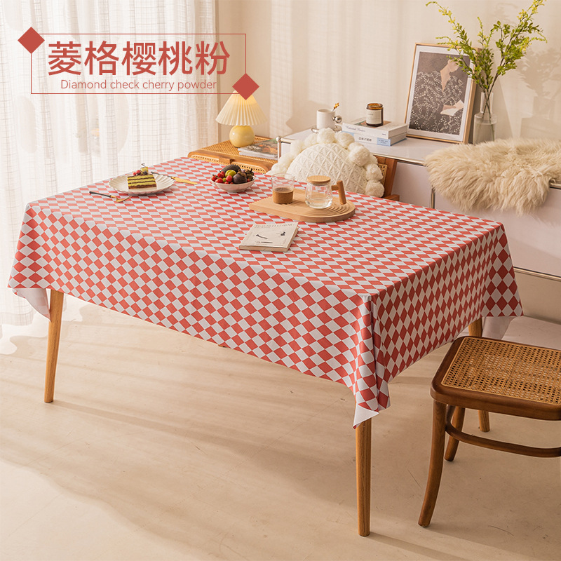 T0439 tablecloth waterproof and oil-proof wash-free plaid small fresh tablecloth rectangular light luxury diamond wash-free coffee table tablecloth