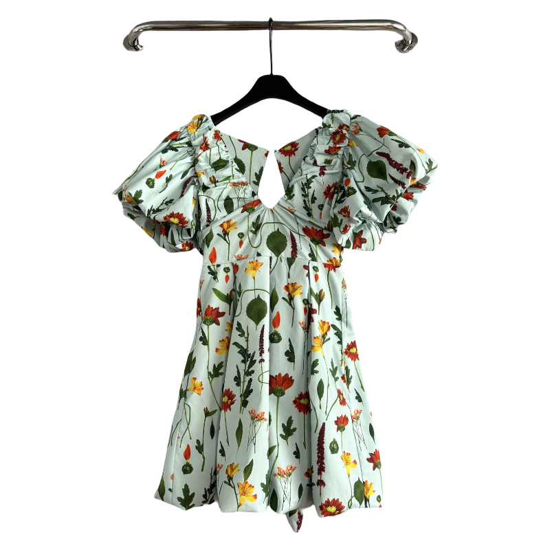 2025 Floral Bubble Sleeve Dress Fashion Week Show Customized Fashion Tailored clothing womens Fashion Paris.M361