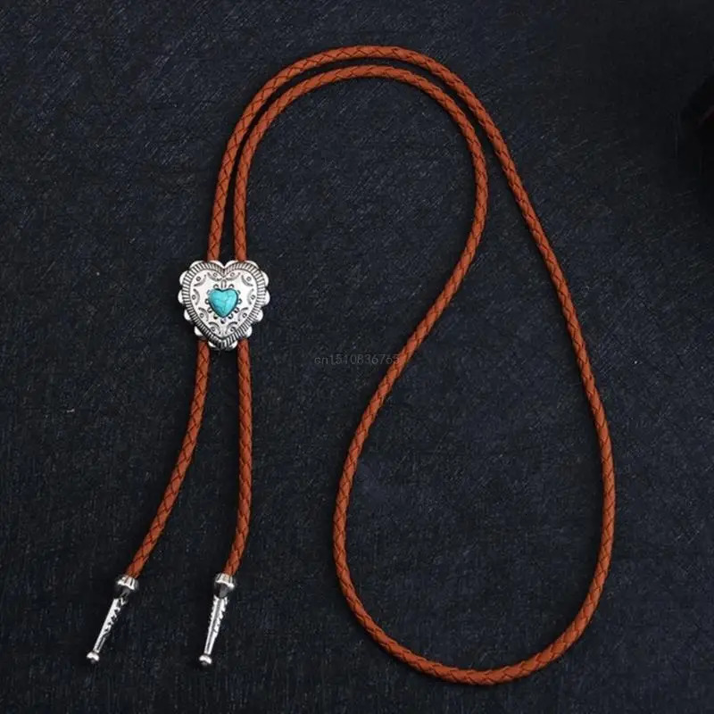 Elegant Bolo Tie with Heart Pendant Carved Necktie Western Necklace Cool Bolo Tie Western Cowboy Costume 250430