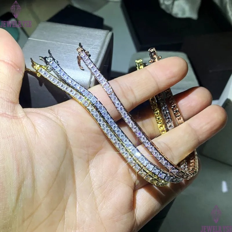 New Arrival Sparkling Luxury Jewelry 925 Sterling Silver Gold Fill Popular Princess White Topaz Women Wedding Bracelet Gift