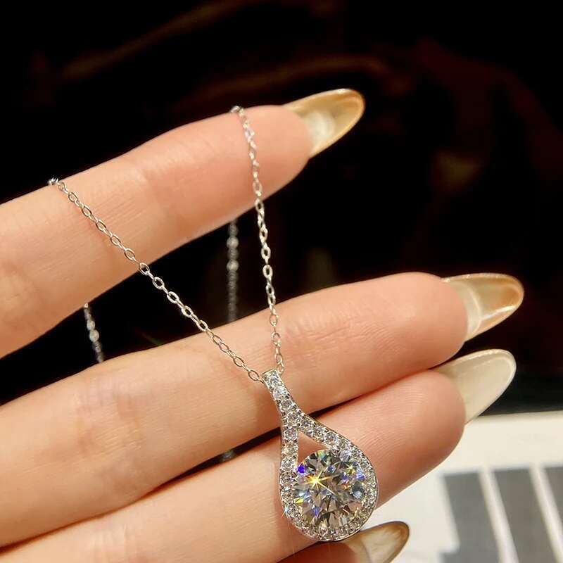 knb 35ct brilliant water drop real moissanite diamond pendant necklace for women real 925 sterling silver wedding fine jewelry