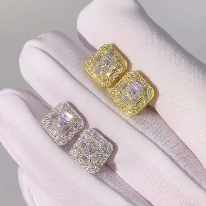 Pass Diamond Tester Iced Out Moissanite Hiphop VVS Custom Earrings 925 Sterling Silver Sparkling Moissanite Earrings