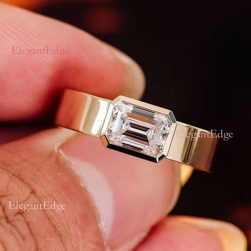2 Carat D Colour Lab Grown Emerald Solitaire Dia 10k Pure Yellow Gold Ring for Men Engagement Wedding