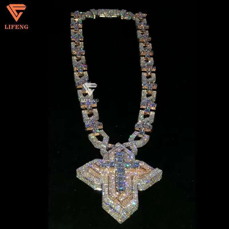 Lifeng Bust Down VVS Moissanite Two Tone Cross Pendant Hiphop Sterling Silver Diamond Charm Necklace Jewelry Set eb