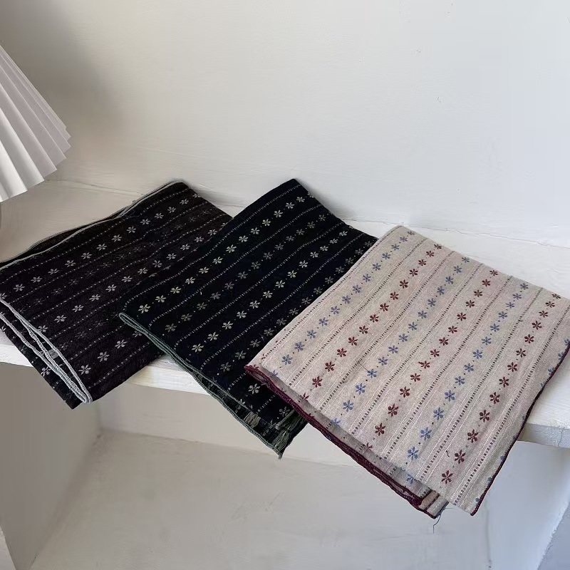 T600 Japanese college style retro literary brown coffee double-sided flower cotton scarf female students spring autumn winter neck protection scarf