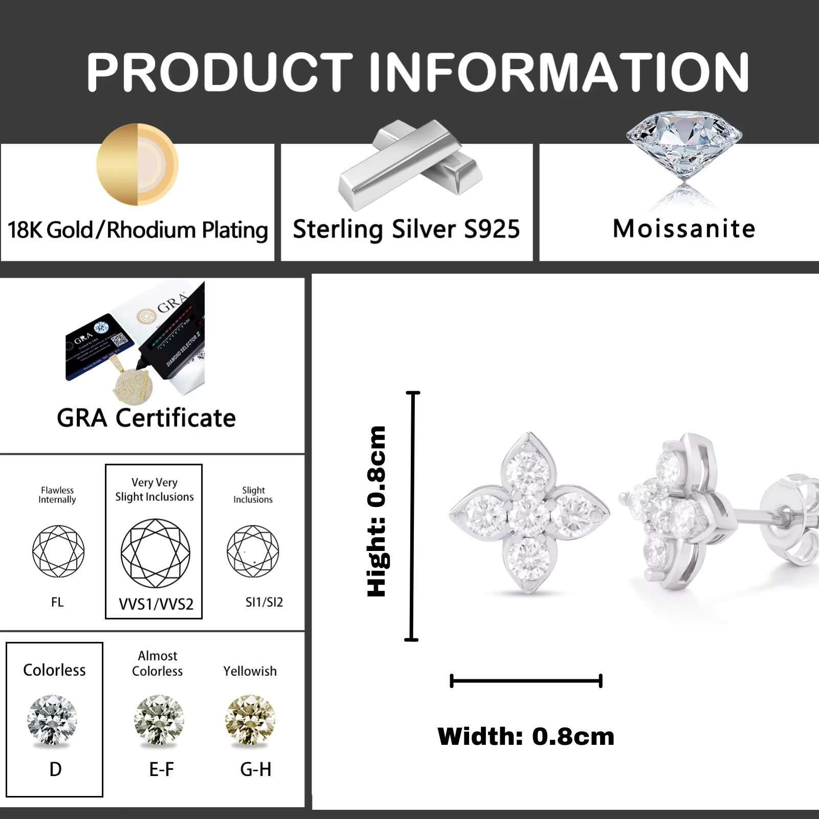 925 Sterling Silver VVS Moissanite Clover Stud Earring Gold Plated Fashion Style Pass Diamond Tester for Wedding Party Gift