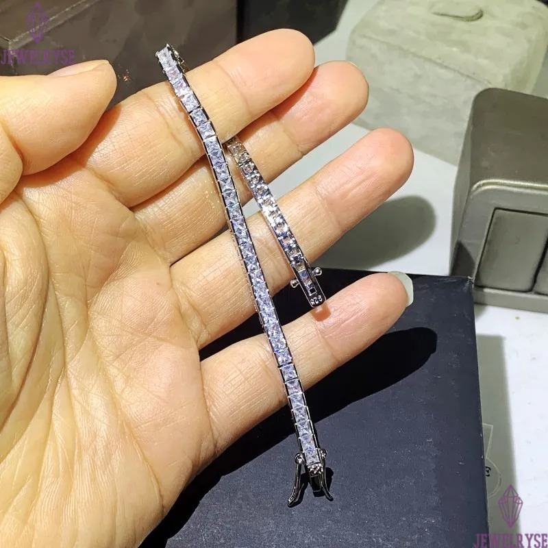 New Arrival Sparkling Luxury Jewelry 925 Sterling Silver Gold Fill Popular Princess White Topaz Women Wedding Bracelet Gift