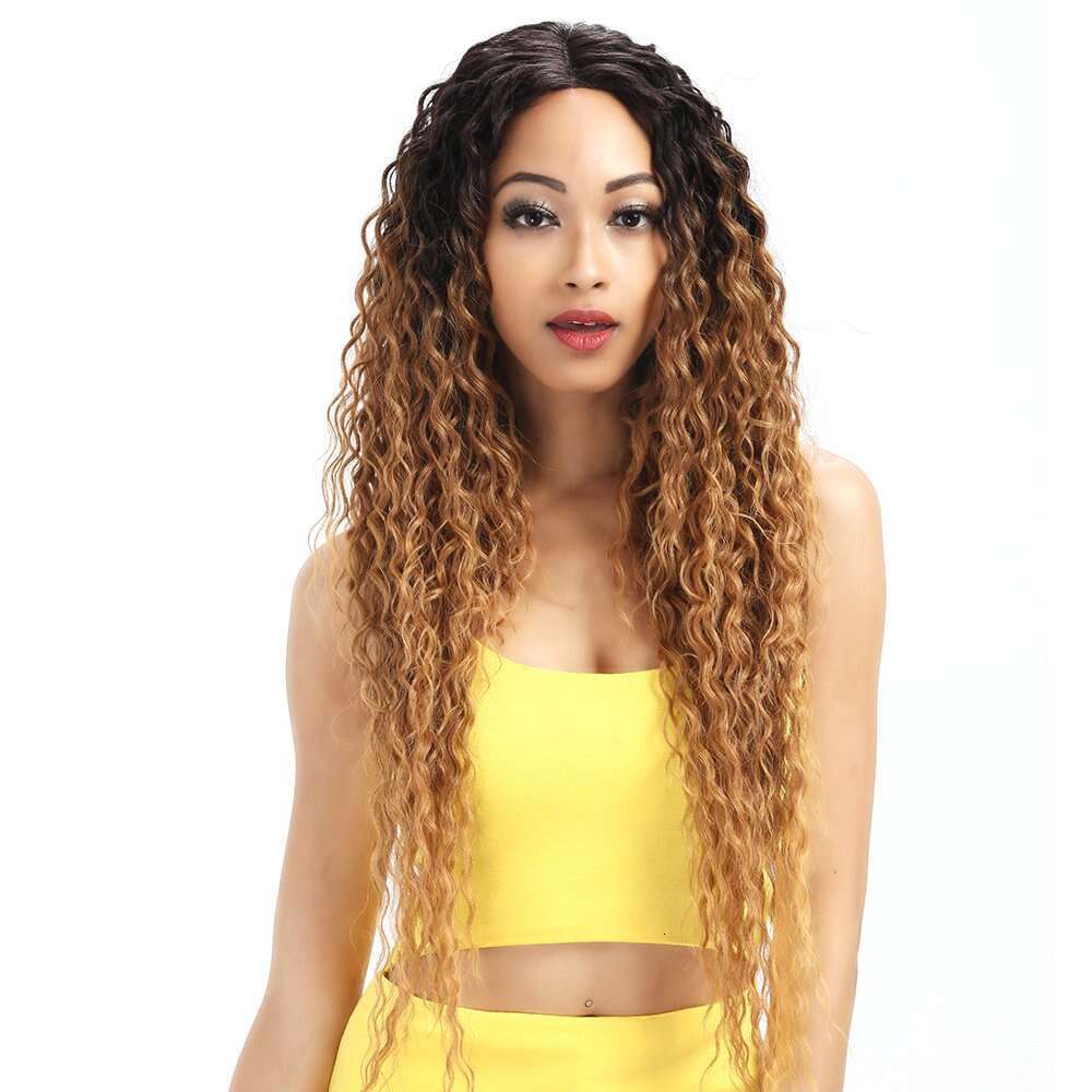 Joedir Lace Front Ombre Blonde 28'' Long Small Curly Wavy Synthetic Wigs For Black Women 130% Density Wigs(Ombre Gold Color)