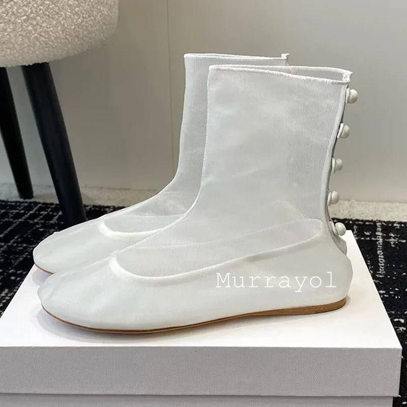 Round Toe Solid Color Rear Button Cool Boots Women Mesh Breathable Flat Heels Ankle Boots Summer Sexy Fashion Short Boots 250428
