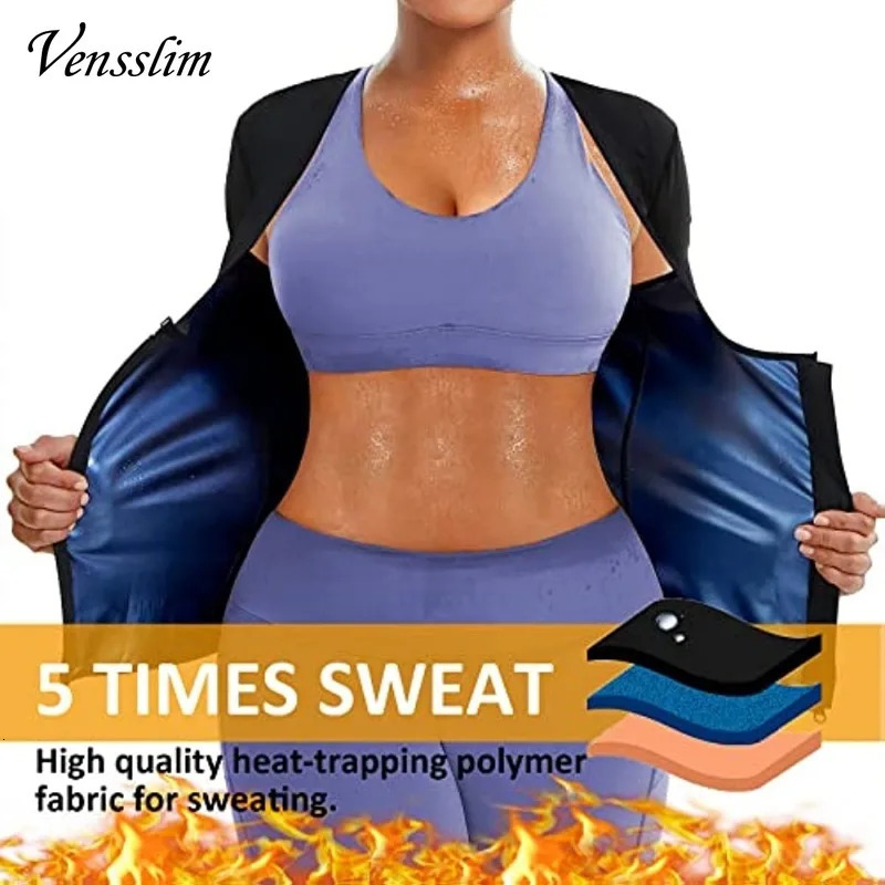 Venslim Womens Sweat Sauna Set Zipper Body Shaping Jacket Long Sleeve Waist Trainer Fitness Vest Weight Loss Exercise Top 250430