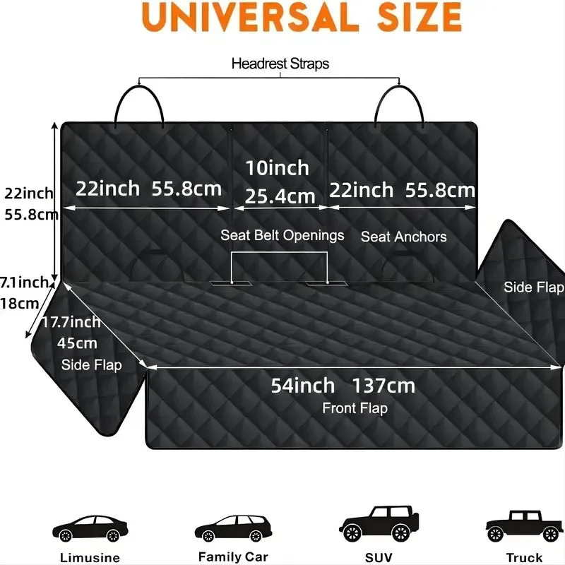 Dog car rear seat protective cover waterproof and dustproof pet seat cover black shoulder strap hanger pet travel mat 250427