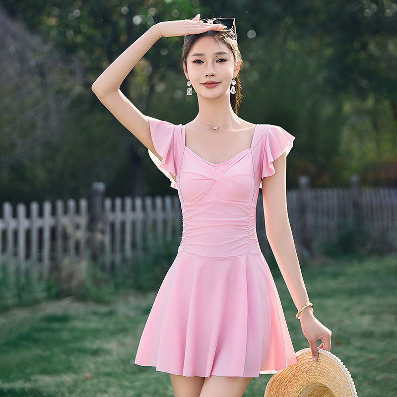 Adult women's one-piece skirt belly covering and slimming effect, quick drying with Instagram style conservative hot spring soaking swimsuit