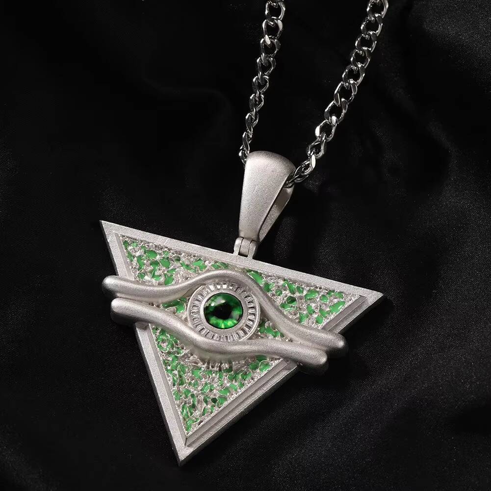Moissanite Cartoon Yu Gi Charm Necklace Pendant White Gold Plated Brass Green Oil Dropping Metal Millennium Puzzle Zircon Pendant