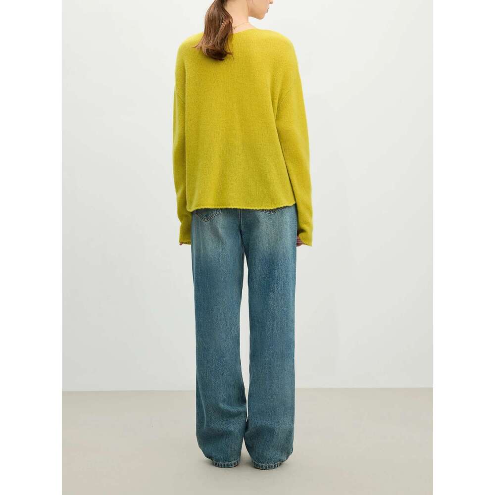 FSLE Women Solid Sweaters 100% Wool Female Knit Sweater Boat Collar 2025 Spring Yellow Green Casual Pullover 25Fs11207