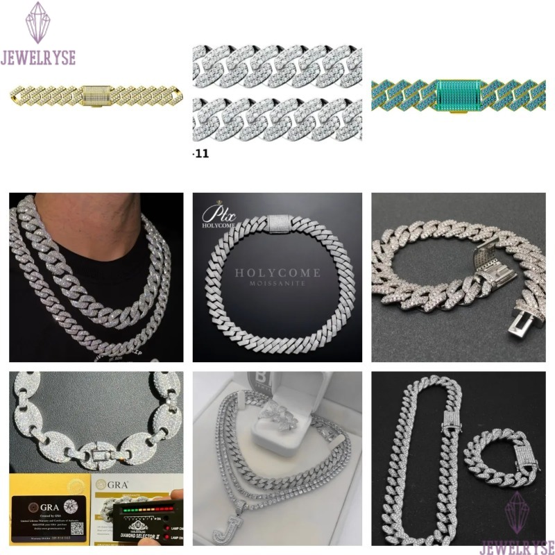 necklace moissanite chain GRA 925 Silver Ice Out 12mm 15mm 18mm 20mm VVS Diamond Cuban Link Chain Mens Moissanite Rapper hip hop chain Cuban Link
