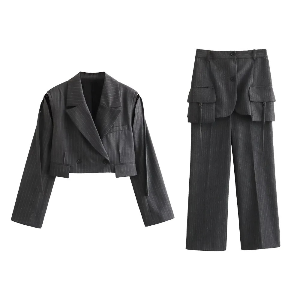 UNIZERA AutumnWinter Product Womens Fashion Stripe Decorative Splicing Sleeve Set Coat Pants Skiing 250530