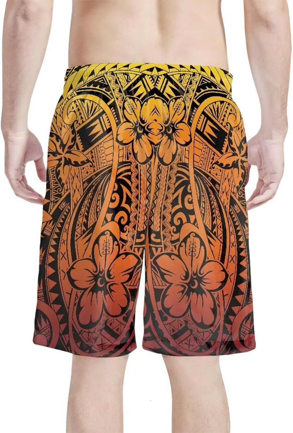 Polynesian Style Prints Mens Shorts Casual Mens Athletic Shorts Samoa Print Colorful Hemp Leaves Men's Shorts Fashionable and minimalist