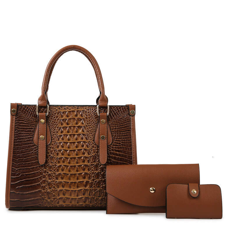 New Fashion Three Piece Set Large Capacity Mother and Child with Crocodile Pattern Texture Single Shoulder Handheld Crossbody Women's Bag