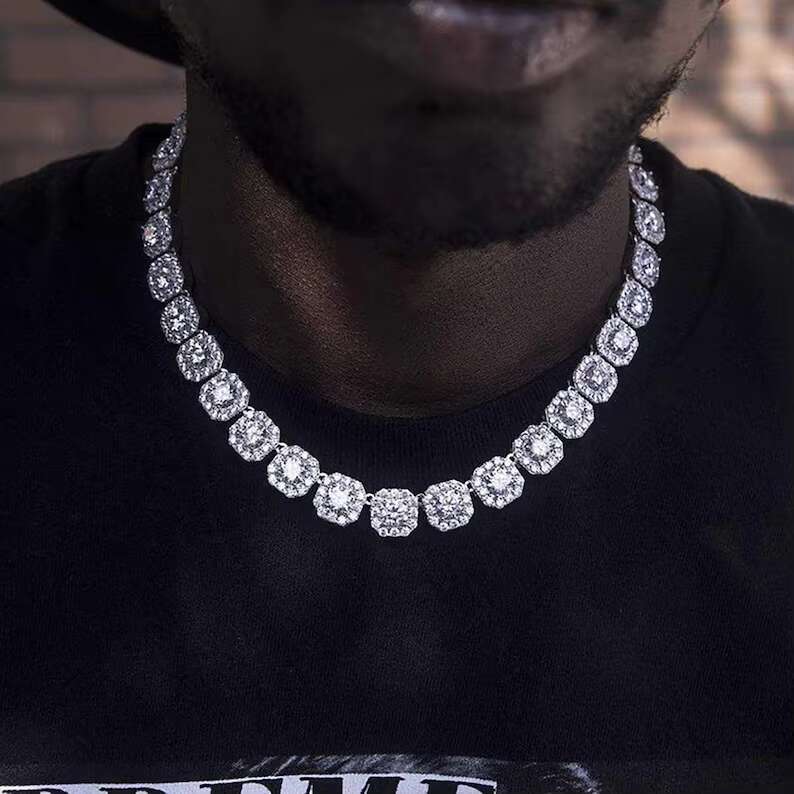 10mm Tennis Chain Necklace Cluster Hiphop 925 Sterling Silver Iced Out VVS Moissanite Tennis Chain