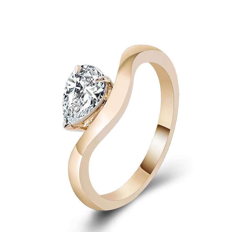 Fine Jewelry Custom Solid Gold Pear Cut 2ct DVVS1 Curved Band Wedding Dia Engagement Moissanite Ring