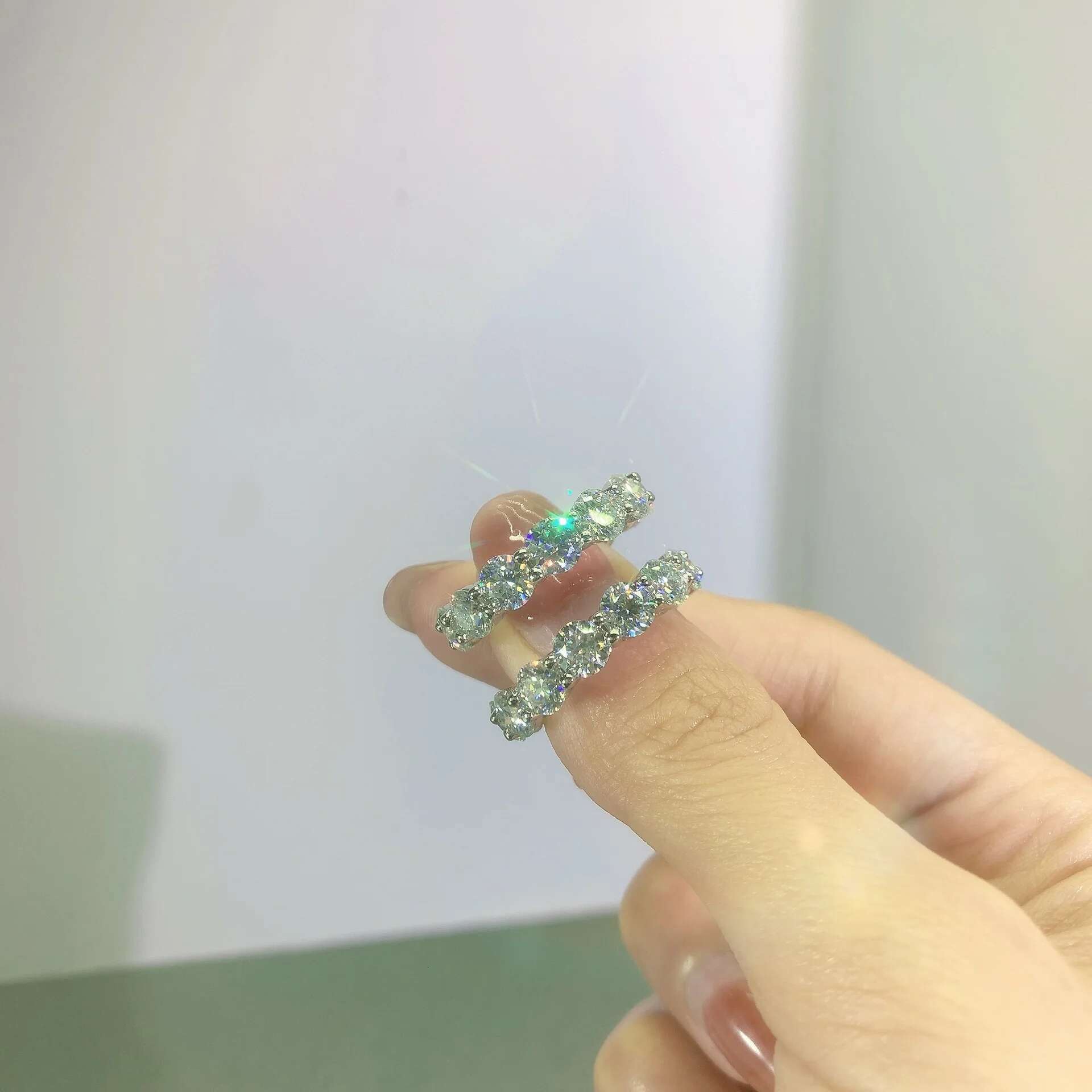 single moissanite 5mm 67carats full diamond ring sterling silver s925 stacked ring men and women couple rings quality jewelry