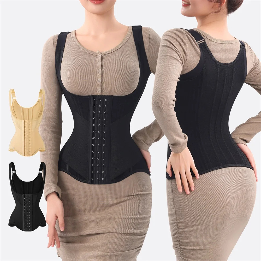 Waist trainer abdominal control body shape weight loss tight corset hourglass waist pleated vest 250430