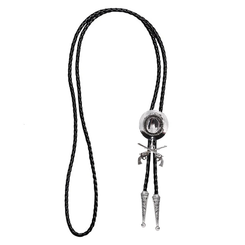 Western cowboy double gun hat bolo tie riding fashion accessories metal bolo tie 250430