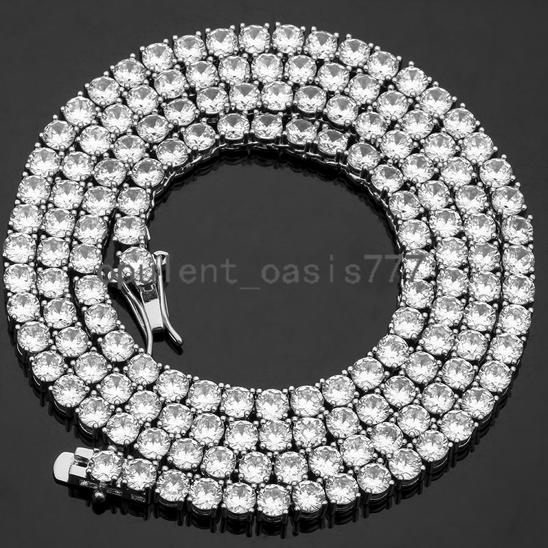 3MM Iced Out Bling moissanite 1 Row Tennis Chain Necklace Men Hip Hop Jewelry Dropshipping