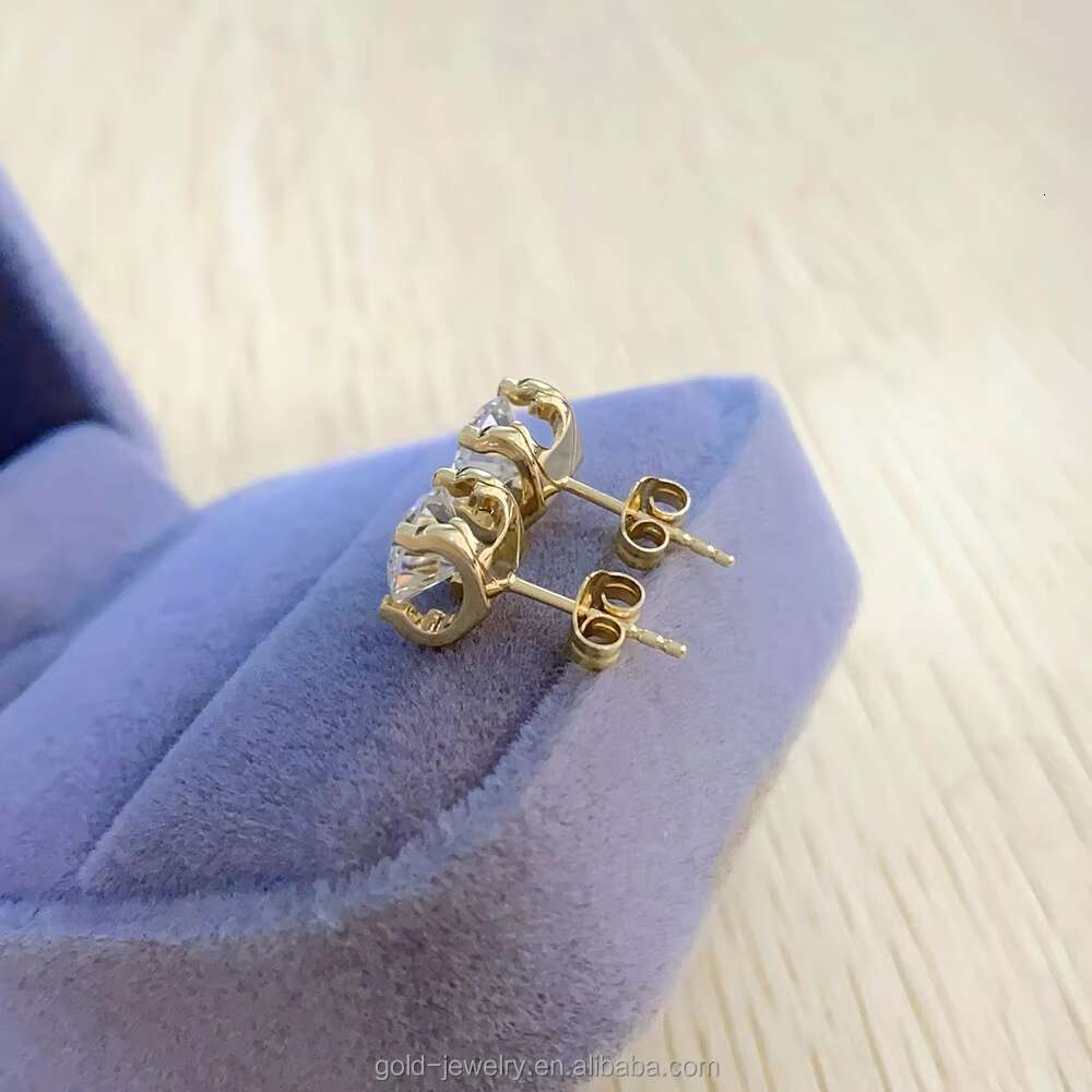 14k Solid Yellow Gold Moissanite Studs Earrings for Women Wedding Gift Fine Jewelry