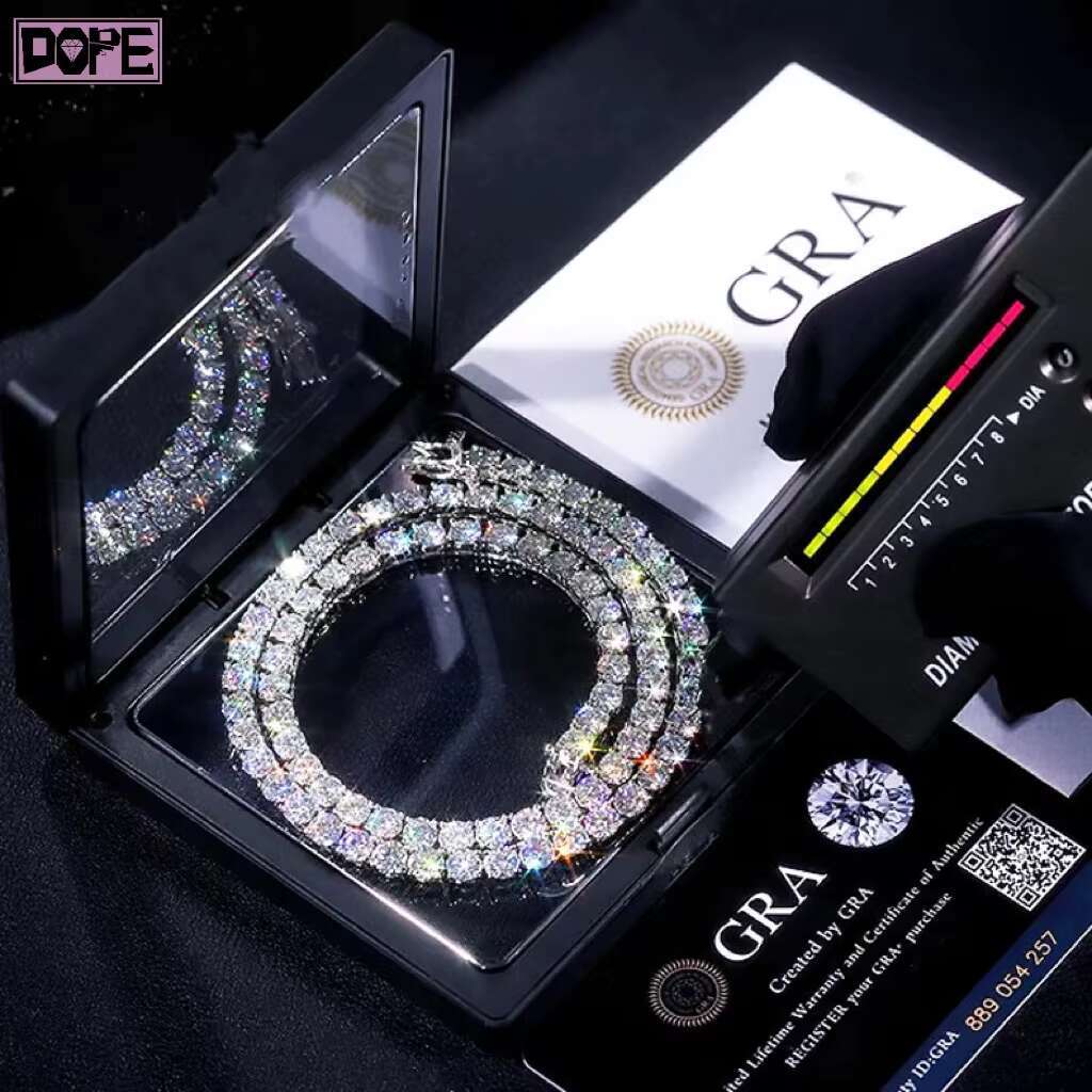 3mm 4mm 5mm Tennis Chain Hiphop VVS Moissanite Diamond 925 Sterling Silver Moissanite Tennis Chain