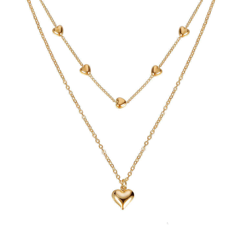 Jewelry double-layer mixed color chain, heart-shaped collarbone chain necklace, female sweet and cool hip-hop necklace