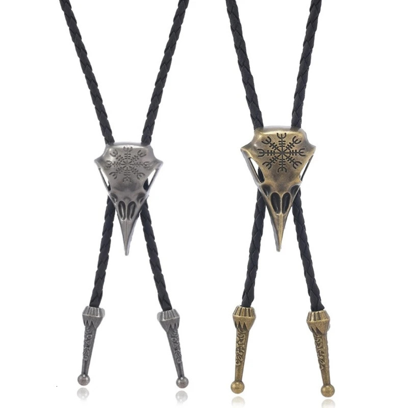 Cowboy Bolo Tie Metal Northern Symbol Crow Skull Necktie Necklace Shirt Chain 250430