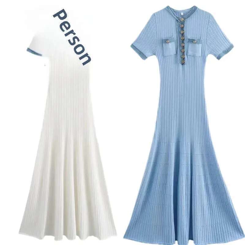 2024 Autumn/Winter New Elegant Short Sleeve V-Neck Knit French Style Medium Long Dress For Women