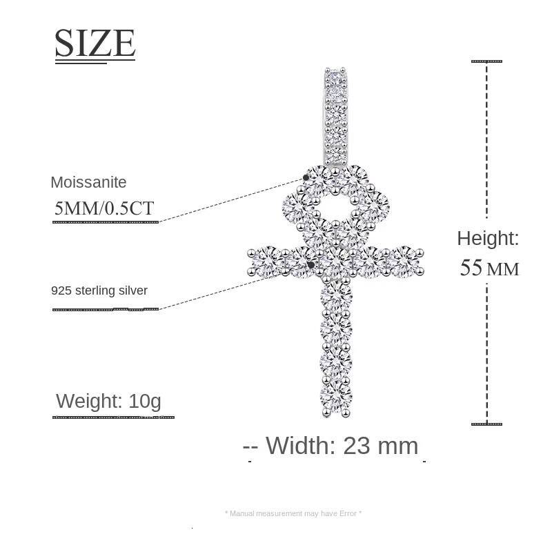 European American Trend S925 Sterling Silver 5mm Moissanite Cross Pendant Mens Gold Rhodium-Plated Hip Hop Style Necklace
