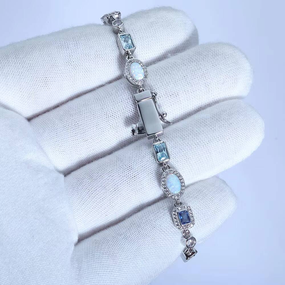 Eskeem Geometric Bracelet 6mm 925 Silver Iced VVS Moissanite Colored Gemstone Chain Hip Hop Fine Jewelry