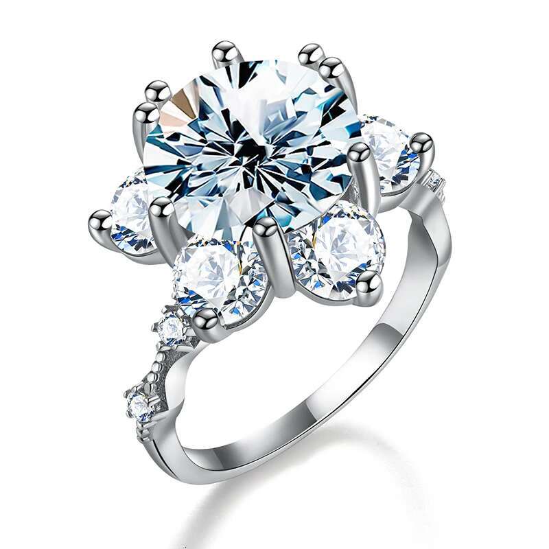 KNB 100% Real 5CT Big Moissanite Diamond Classical Sunflower Ring for Women Gift 925 Sterling Silver Wedding Luxury Fine Jewelry