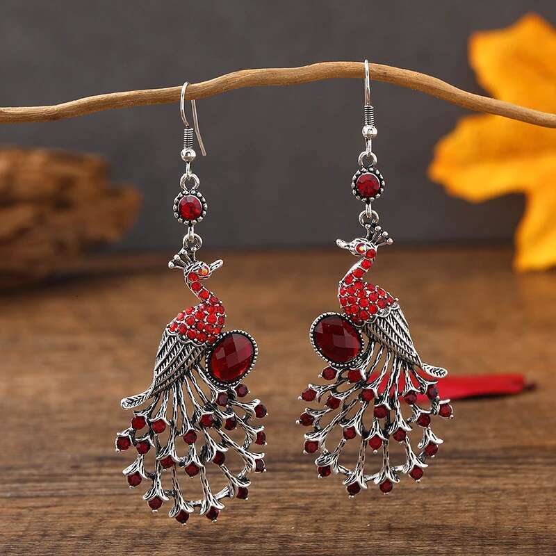 Vintage Ethnic Colroful Rhinestone Pea Dangle For Women Long Classic Sier Color Animal Earrings Female Jewelry