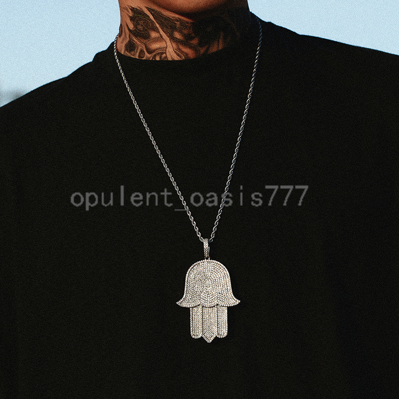 Personalized Hip Hop Jewelry Gold Plated Brass moissanite Diamond Iced Out Hamsa Hand Charm Pendants Necklace for Men