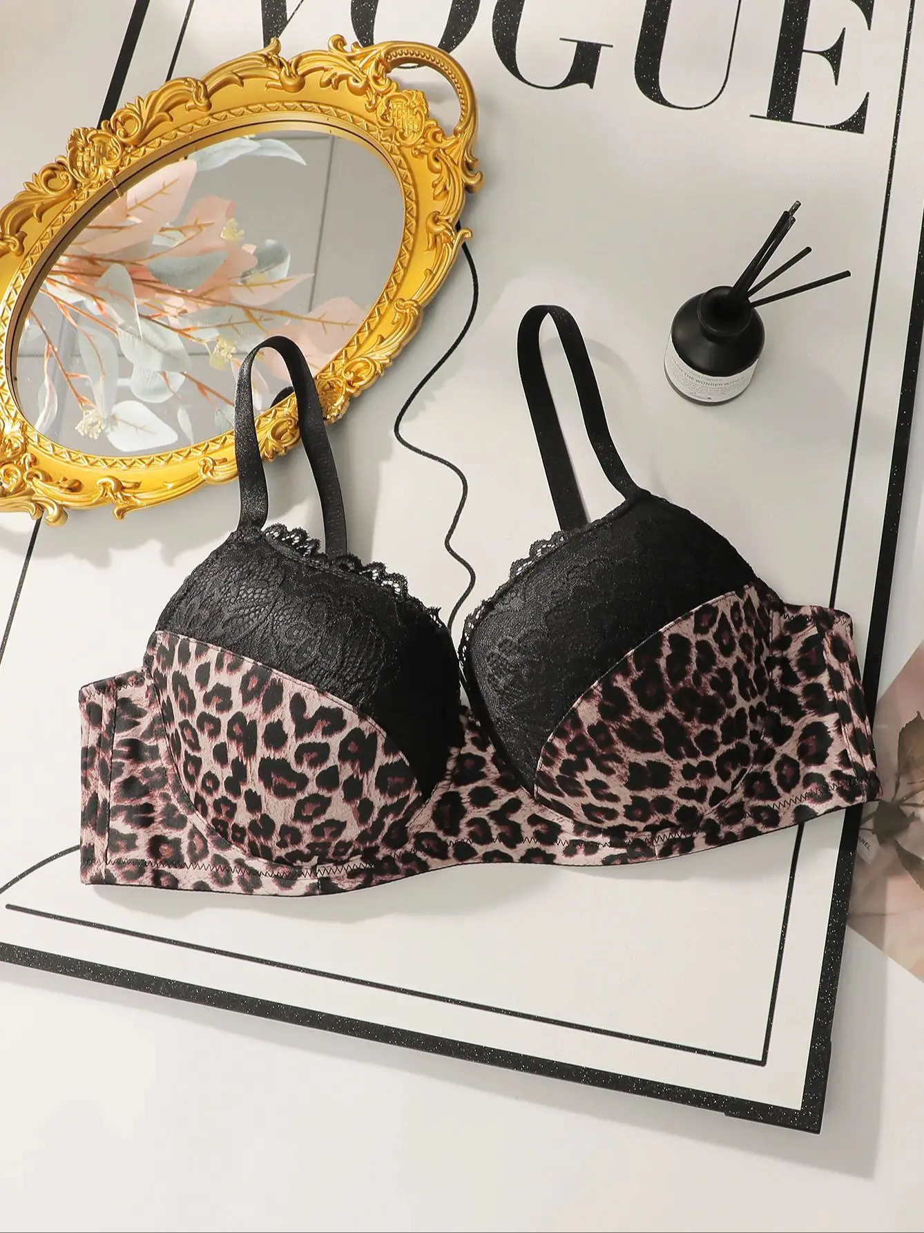 Viomisha womens plus size bra leopard print push up steel loop daily 90D105D 250430
