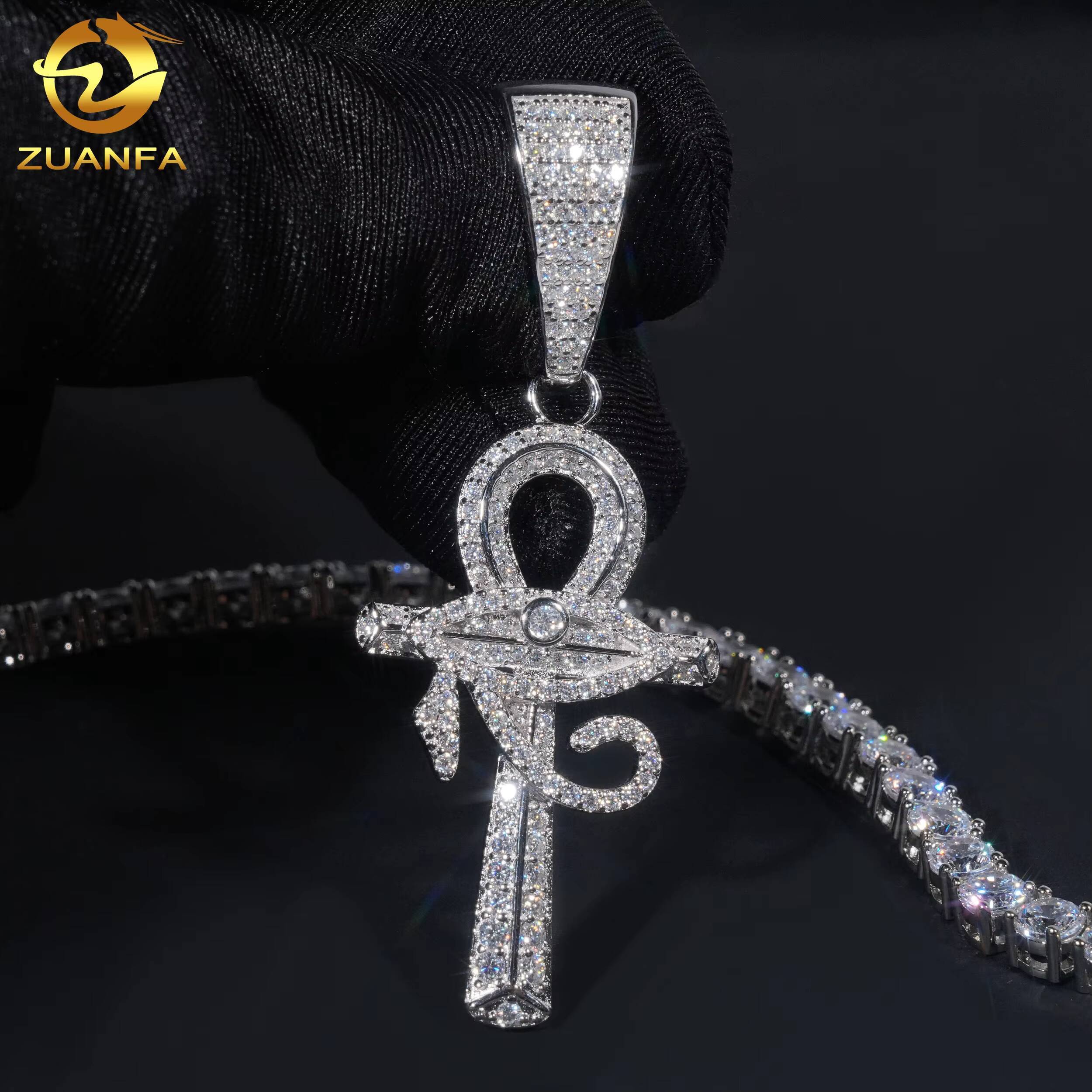 High-end Pass Diamond Tester Hip Hop Style 925 Sterling Silver Iced Out Fancy Shape Moissanite Cross Pendants