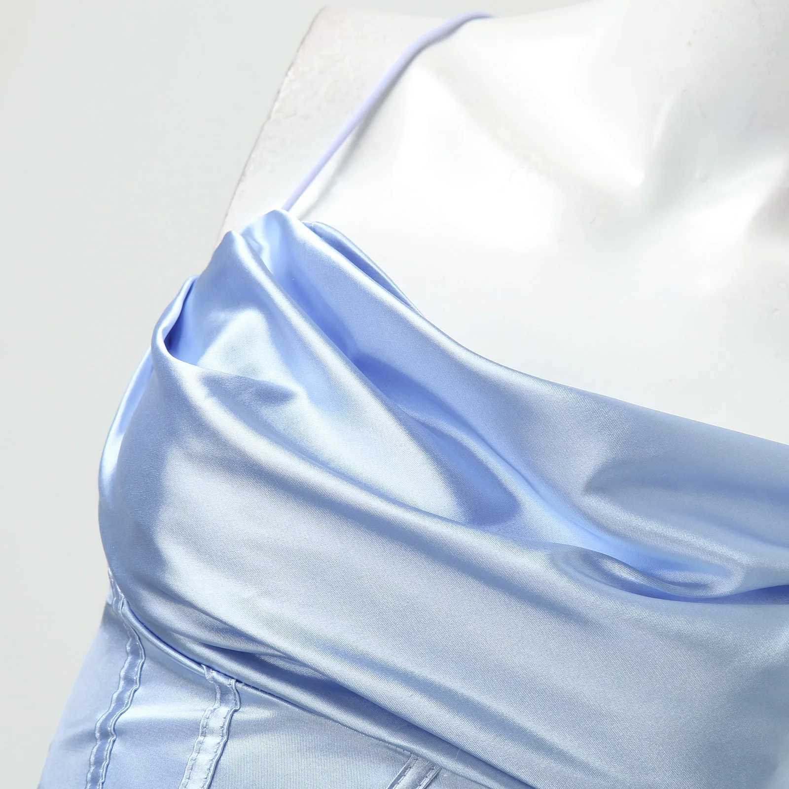 Elegant womens sexy satin Maxi dress with ribbon tight corset push ups fishbone folds sewn party evening gown for 2023 women W250430