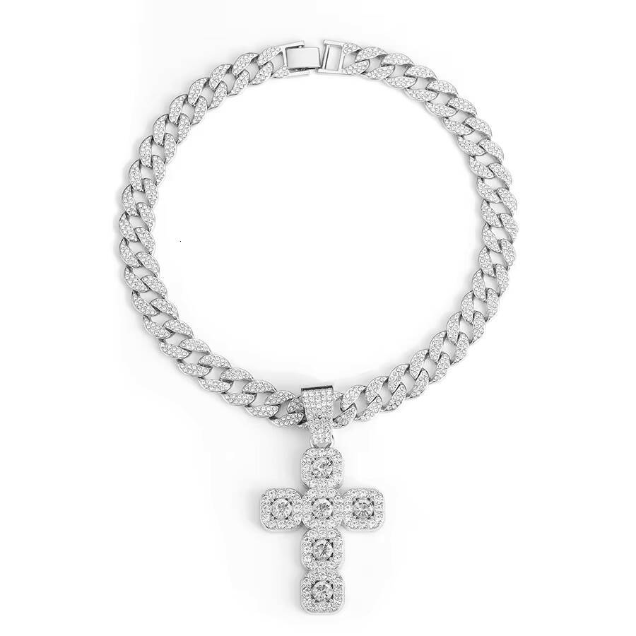 Hip Hop Cross Pendant Mens Necklace Silver Chain with Vvs Moissanite Vintage Jewelry Necklace Pendant