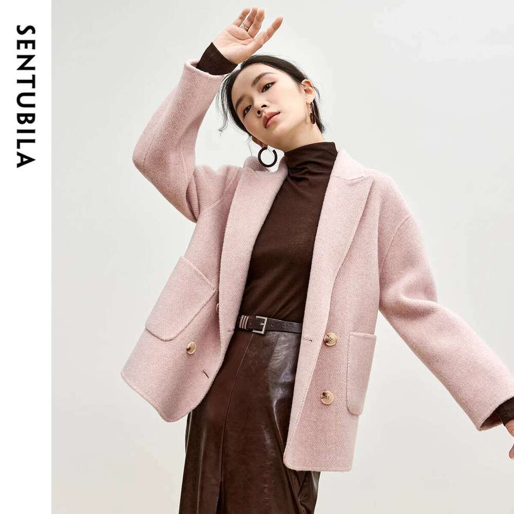 SENTUBILA Winter Oversized Woolen Coat Women 2024 New Fashion Korean Style Double Breasted Pockets Wool Jackets W44o56003