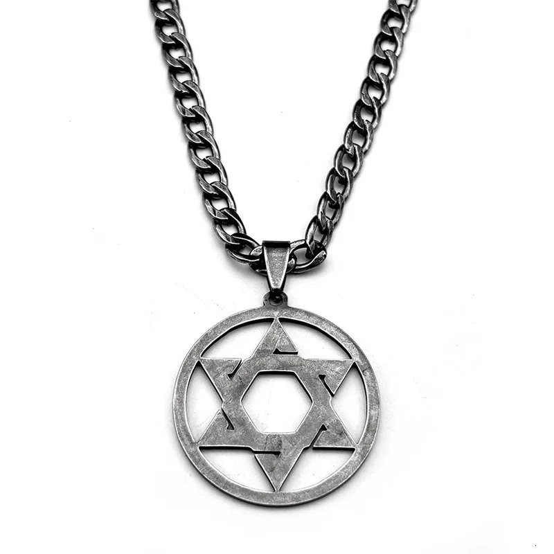 Star Of David Shield Stainless Steel Necklace for Men Women Gun Black Color Hexagram Hip Hop Pendant Necklace Jewelry Gift 250428