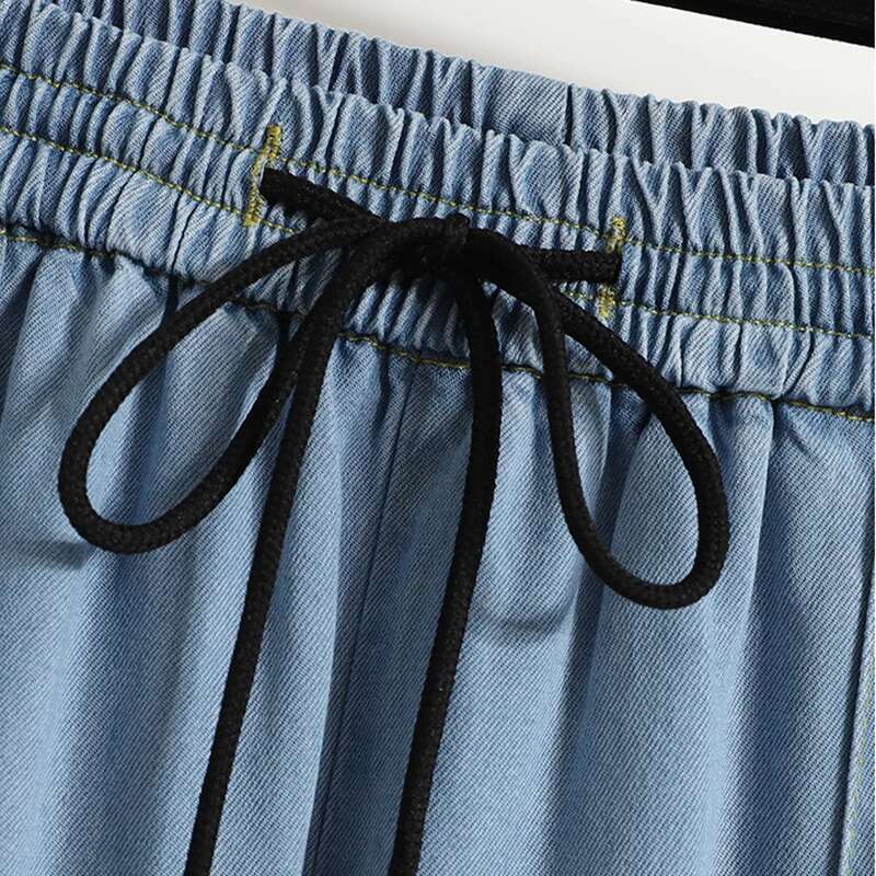 Summer New Arrivals High Waist Drawstring Loose Blue Jeans Pants Korean Style Casual Trousers Women Hot Sale