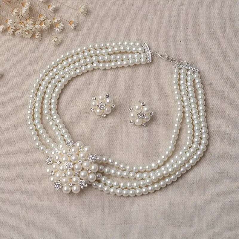 3 Pcs/Set Fashion Women's Set Luxurious Artificial Pearls Wedding Parties Simple Girls Jewelry Necklaces Earrings Gifts