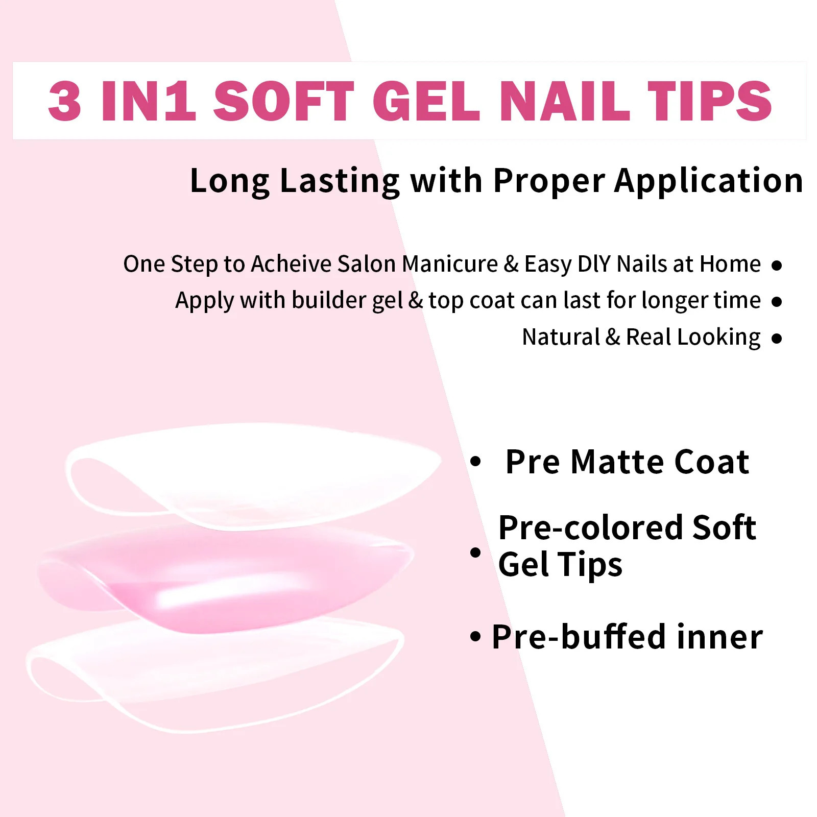 150Pcs pressing nail 3 in 1 soft gel tip full cover false T-shaped extension oval almond capsule carving tip salon DIY 250424