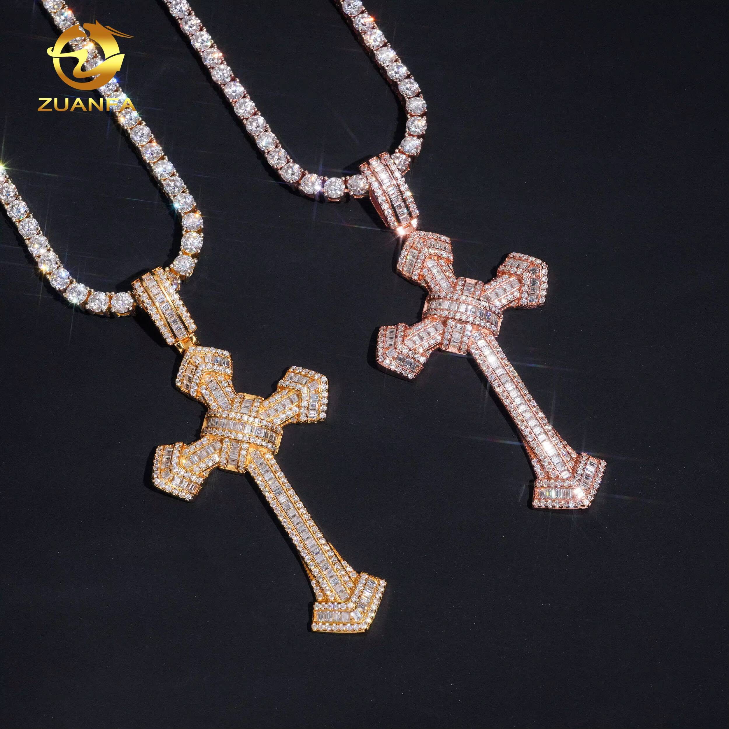 Fashion Jewelry Gold Plated 925 Sterling Silver VVS Moissanite Cross Pendant Custom Iced Out Hip Hop Diamond Charms Pendants