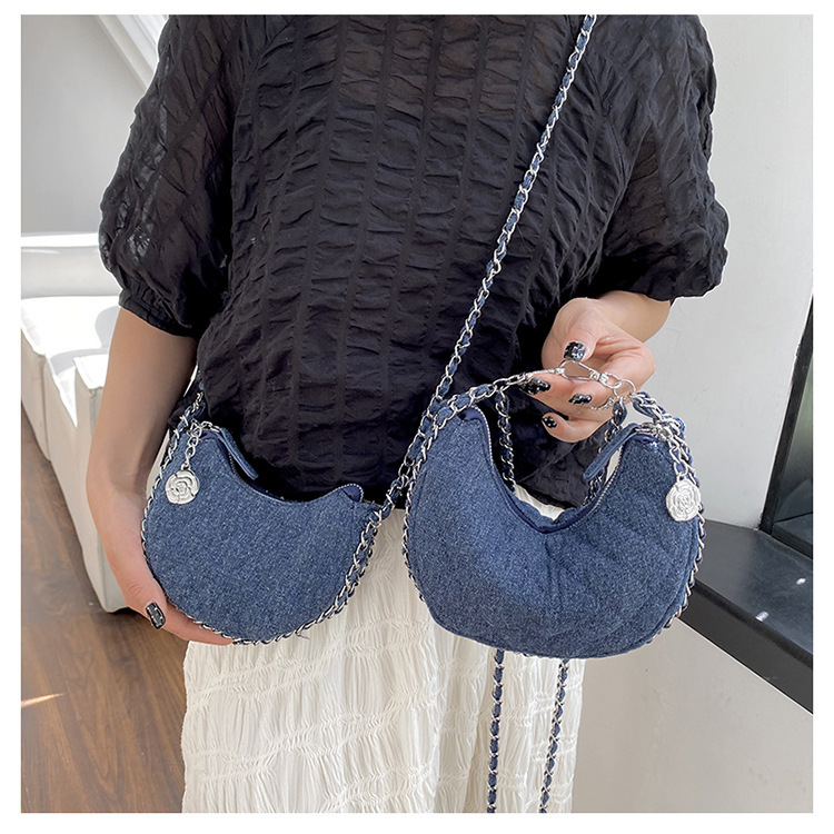 designer bag Canvas denim fashionable diamond grid chain crossbody niche summer casual versatile dumpling bag shoulder bag crossbody bag